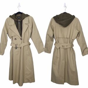 Topshop Tan Green Hybrid Hooded Trench Coat